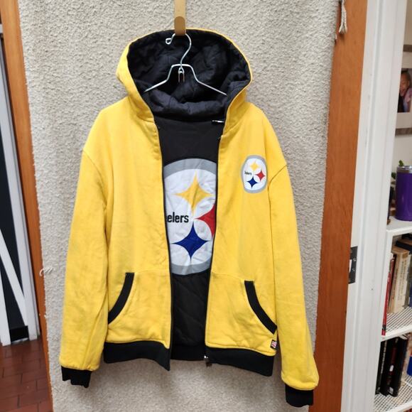 Pittsburgh Steelers Reversible NFL Logo Yellow Black Sweatshirt Jacket Men's S - Picture 11 of 11